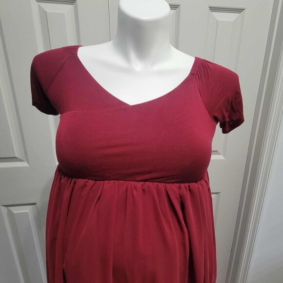 Maternity Burgundy Off Shoulder Chiffon Photoshoot Gown Small - Picture 3 of 9
